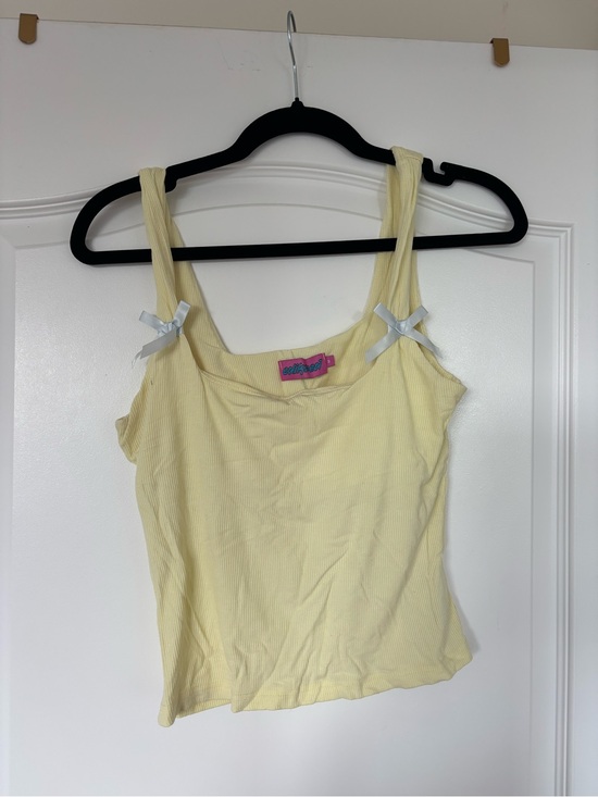 Edikted Tops - Edikted Pale Yellow Ribbed Tank Top with Bow Straps